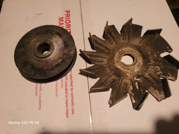 1969 1970 original gm takeoff 1100837 alternator hook  fan and deep groove pulley