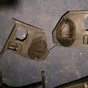 scarce early design multiplex speaker kick panels 1969  black pair nice.   Early vents w solid bottom up to oct or so of 1968 production