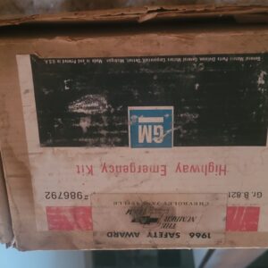 1965 emergency highway kit chevy pontiac. Gto corvette chevelle ..2 flares. Fire extinguisher and air cannister. Deal item put in new cars.  Nos in box. 