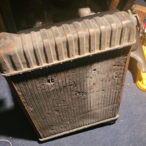 1966 1967 427 big block corvette march 66 march 67 harrison 4 speed radiator. Nice original have the mint rad support for this as well....MK factory tag still on 