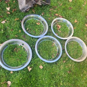 14x7 trim rings correct ss rims. W 4 clip 69 70 chevelle. Nice used.  Polish if show. Hard to find serviceable rings that arent bent and crushed w the 4 clips.